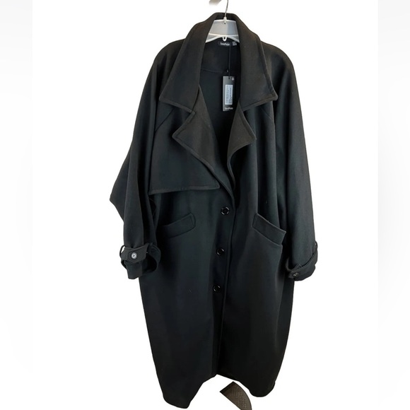 Boohoo Plus Premium Wool Look Oversized Black Coat SZ 28 - Picture 1 of 5